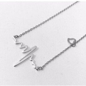 Silver Heartbeat ECG, EKG with Heart Charm‎ Necklace, Gift for Nurse, Doctor
